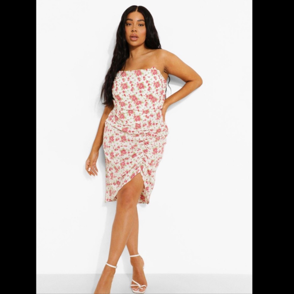 Plus Floral Corset Bandeau Dress